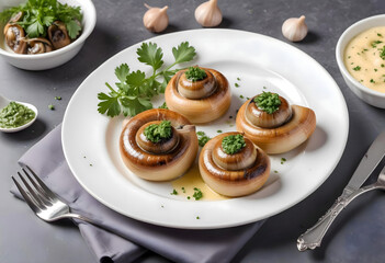 Artistic snail dish escargot created with artificial intelligence	