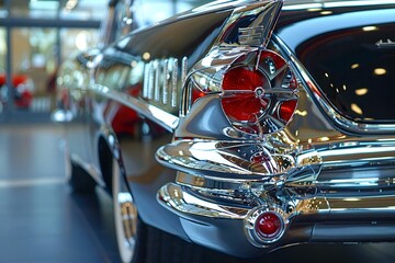 Fototapeta premium close-up shot of the gleaming chrome details on a classic American muscle car.