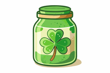 Jar of clover, Patrick's day, watercolor clipart illustration with isolated background.
