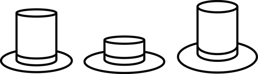 Top Hat Vector Icon Set - High-Resolution Magic Hat Illustrations, Perfect for Magician Themes, Vintage Fashion, and Performance Design Elements