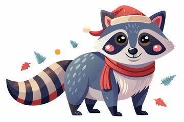 Christmas raccoon watercolor clipart illustration with isolated background
