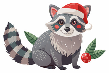Christmas raccoon watercolor clipart illustration with isolated background
