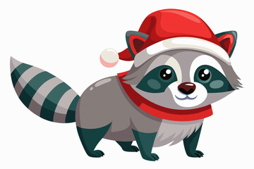 Christmas raccoon watercolor clipart illustration with isolated background
