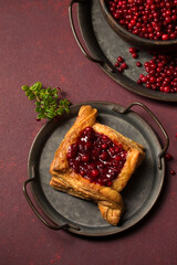 A delicious dessert, puff pastry cake with berry