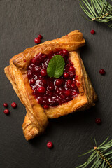 Christmas dessert with lingonberries. Cranberry dessert