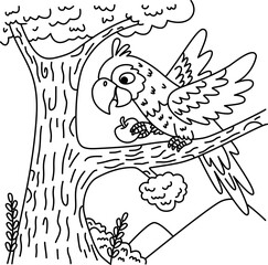 parrot on a tree eating a fruit.eps