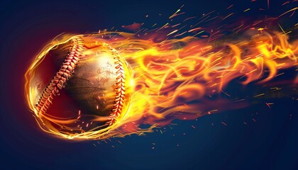 Fire softball illustration with blue background and gradient effects