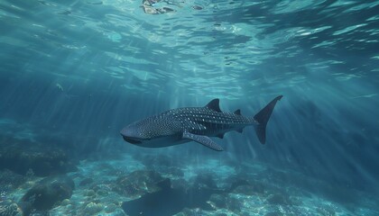 Fototapeta premium A majestic whale shark glides through the open ocean