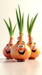 A closeup of a group cartoon style onion smile icon with various facial expression   