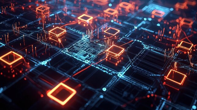 A blockchain and cryptocurrency concept illustrating the secure and decentralized nature of blockchain networks, with visual elements representing the digital ledger and interconnected nodes, set
