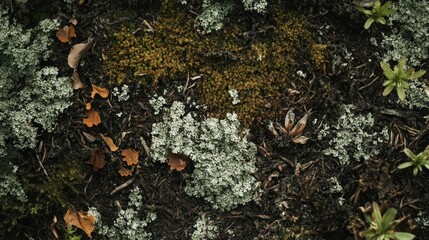 Close-Up of Green Moss and Lichen on Forest Floor