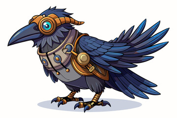 Steampunk raven watercolor clipart illustration with isolated background
