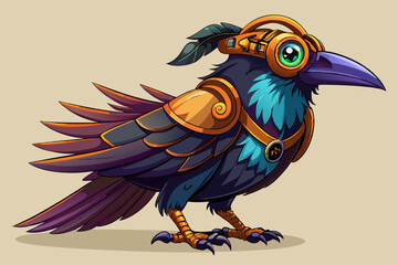 Steampunk raven watercolor clipart illustration with isolated background
