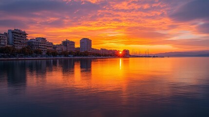 Fototapeta premium Sunset over Thessaloniki harbor, Greece