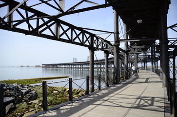 Muelle del Tinto or Muelle Eiffel. Mineral loading dock, designed by Sir George Barclay Bruce and Thomas Gibson following the premises of the Gustave Eiffel school.Huelva.Spain. 