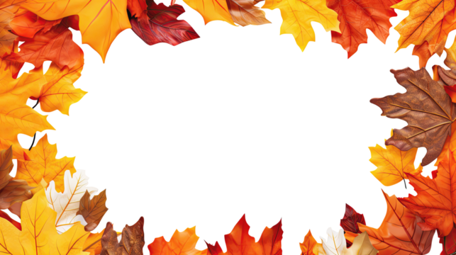 A frame of yellow and orange fall leaves. Rectangular fall frame