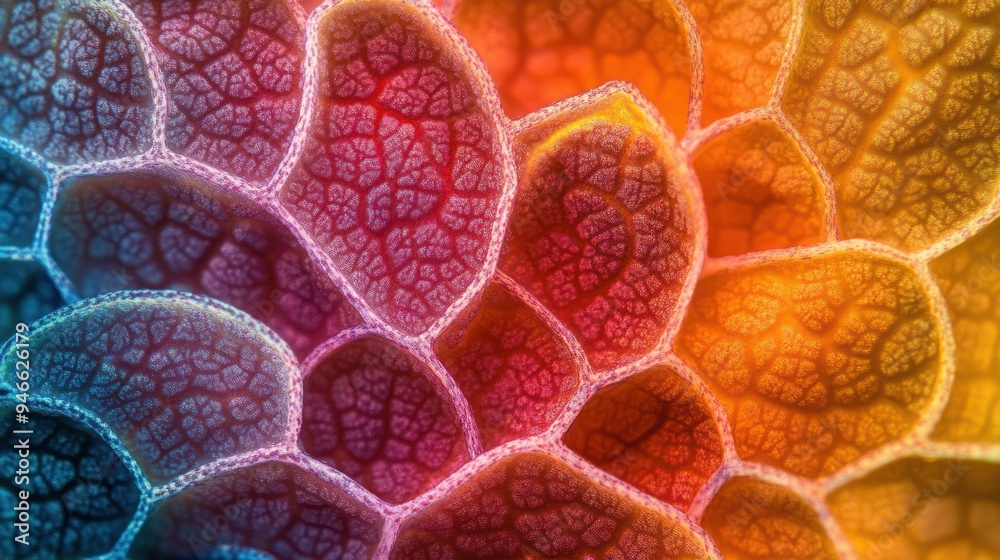 Poster Close-up Macro View of a Multi-Colored Honeycomb Pattern