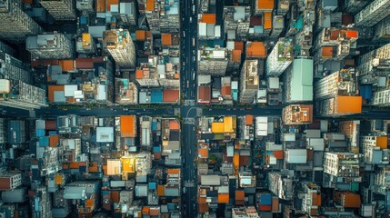 Aerial View of a Densely Populated City with Intersecting Roads