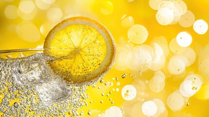   A yellow background displays a lemon slice floating on water with another lemon slice nearby