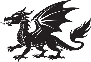 Flying dragon silhouette vector on white background