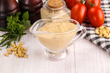Delicious walnut creamy sauce in the bowl
