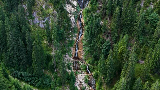 Wide view of Horses&rsquo; Waterfall in the Rodnei Mountains, Borsa, Bucovina region, Romania