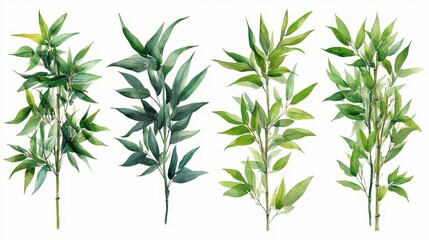 Watercolor Botanical Illustrations of Bamboo Leaves Generative AI