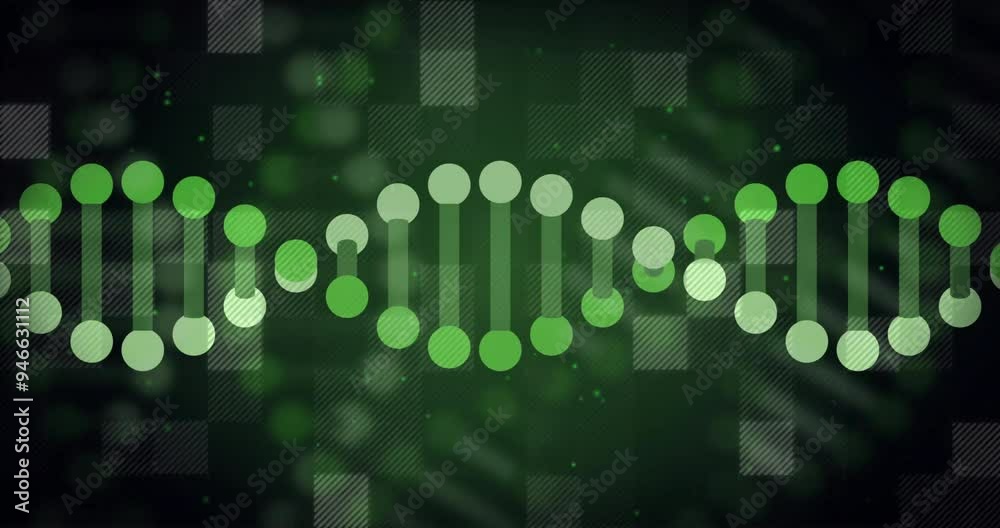 Poster dna strand and binary coding, scientific data processing animation