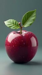  A plum with green leaves rendered in 3D 