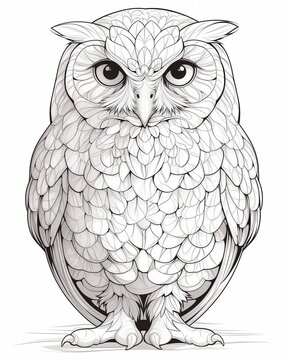recommend clip art: Black and white illustration for coloring birds, owl.