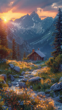 Sunrise over Lomnicky and Pysny stit peaks at High Tatras