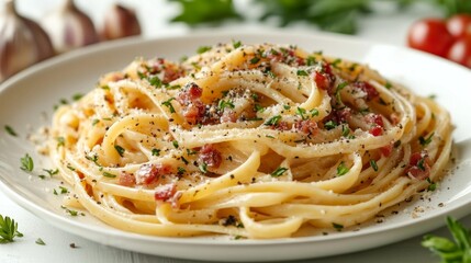 Delicious Pasta Carbonara Dish Generative AI