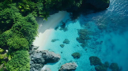 Obraz premium Stunning Aerial View of a Pristine Tropical Beach and Clear Waters