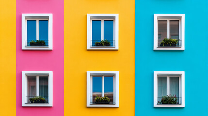 Collage of colorful PVC windows arranged in an eye-catching pattern geometric layout with a mix of primary and pastel colors artistic design for creative spaces 
