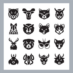 Obraz premium Set of silhouette logotype icons animal Lion, Elephant, Tiger, Giraffe, Kangaroo, Panda, Gorilla, dolphin, cat, deer, Polar Bear, Zebra, fox in white background