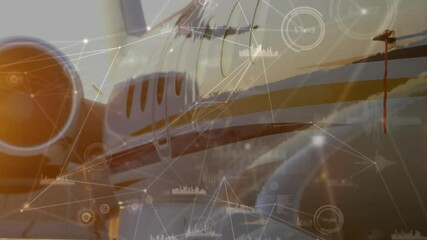 Aircraft engine and fuselage with data processing animation overlaid - Powered by Adobe