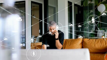 Network of connections and data processing animation over man using smartphone - Powered by Adobe