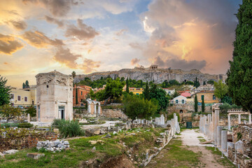 Fototapeta premium The Tower of Winds view in Ancient Roman Forum of Athens
