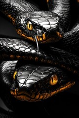 Fototapeta premium Pair of serpents with captivating golden eyes.