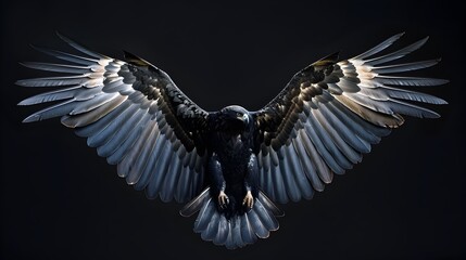 Fototapeta premium Majestic Eagle Wings Spread Wide on Black Background with Subtle Glowing Edges