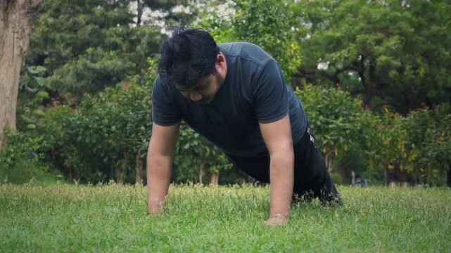 young man fail to complete push up exercise reps