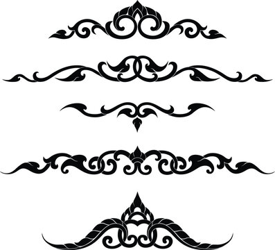 Thai Pattern Motif for Asian Art Style Decoration in Silhouette Flat Illustration