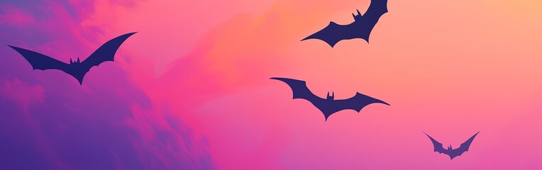 Fototapeta premium Rainbow color, flying birds, in the sky, wide wallpaper