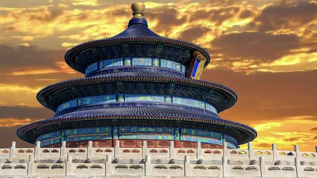 Timelapse the Temple of Prayer for Good Harvests in Beijing&rsquo;s Temple of Heaven Park, Tourists visiting Imperial hall standing traditional architecture, Forbidden Historic ancient buildings City, China