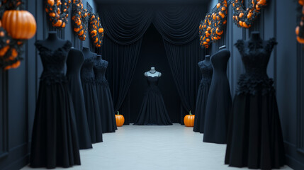Halloween fashion shop entrance decorated