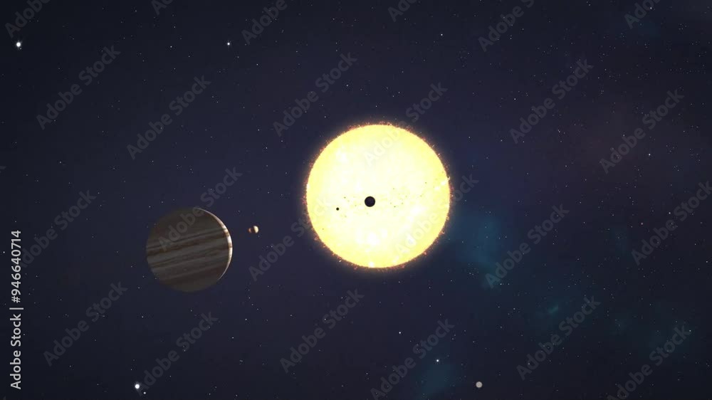Poster animation depicting the sun and planets in space. realistic animation of the solar system. universe 
