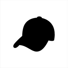 Black baseball cap vector silhouette illustration design on white background.