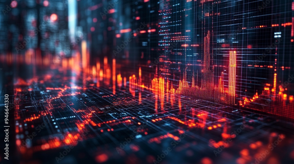Poster bright holographic symbols create a vibrant display, illustrating complex data patterns in a futuris