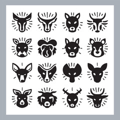 Fototapeta premium Set of silhouette logotype icons animal Lion, Elephant, Tiger, Giraffe, Kangaroo, Panda, Gorilla, dolphin, cat, deer, Polar Bear, Zebra, fox in white background