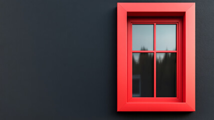 Obraz premium Modern PVC window in a bold red frame against a gradient background blending from charcoal gray to black sharp and impactful design perfect for contemporary home and office advertisements 